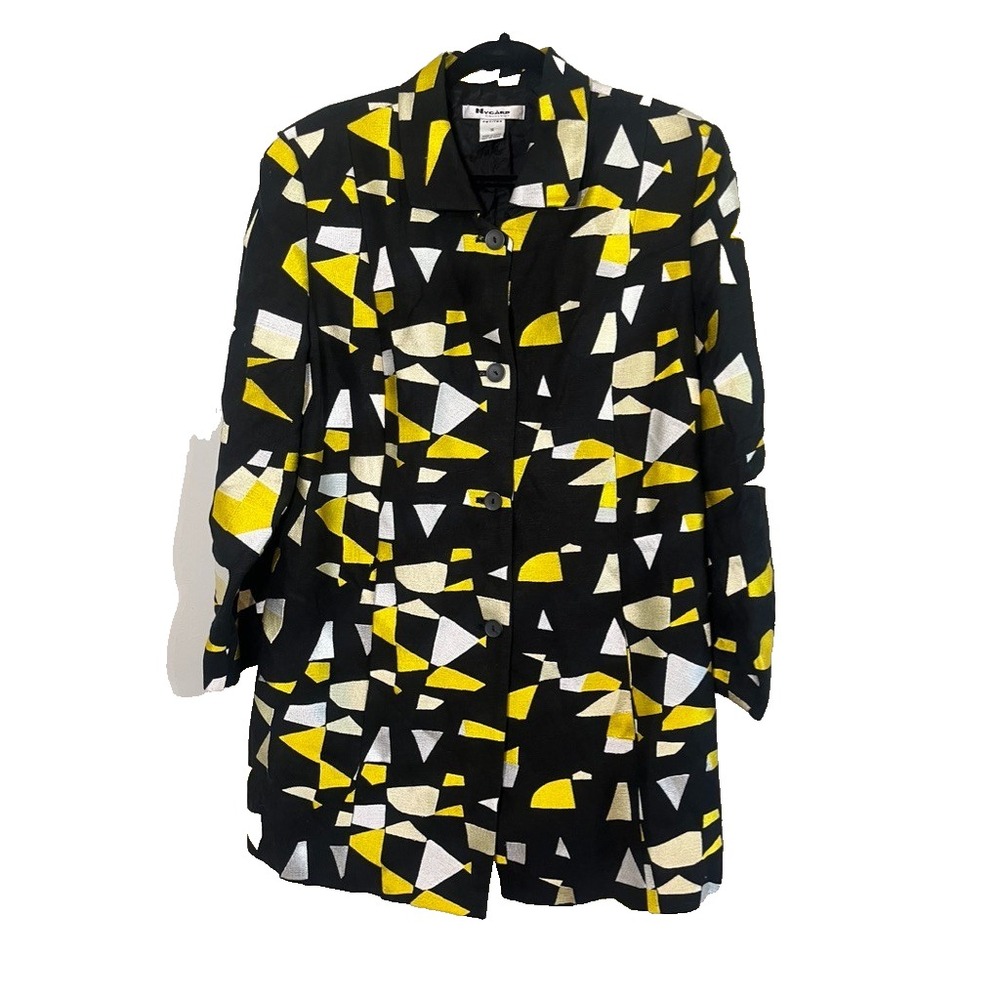 Colorful Linen Trench Coat 14P Retro Funky Preppy Embroidery Abstract Chic Neon